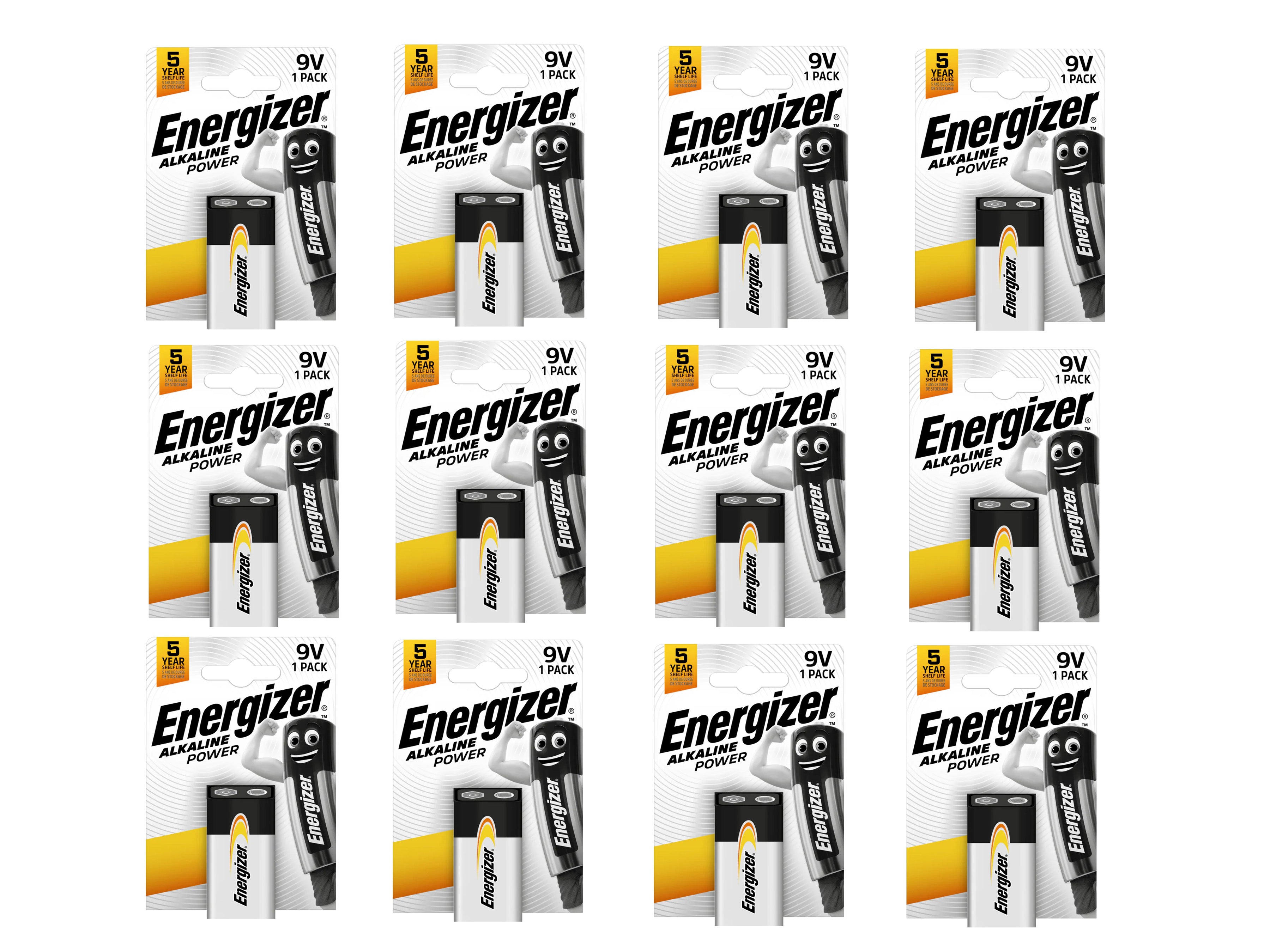 Energizer 9V (6LR61) Alkaline Power Batteries - 12 Pack