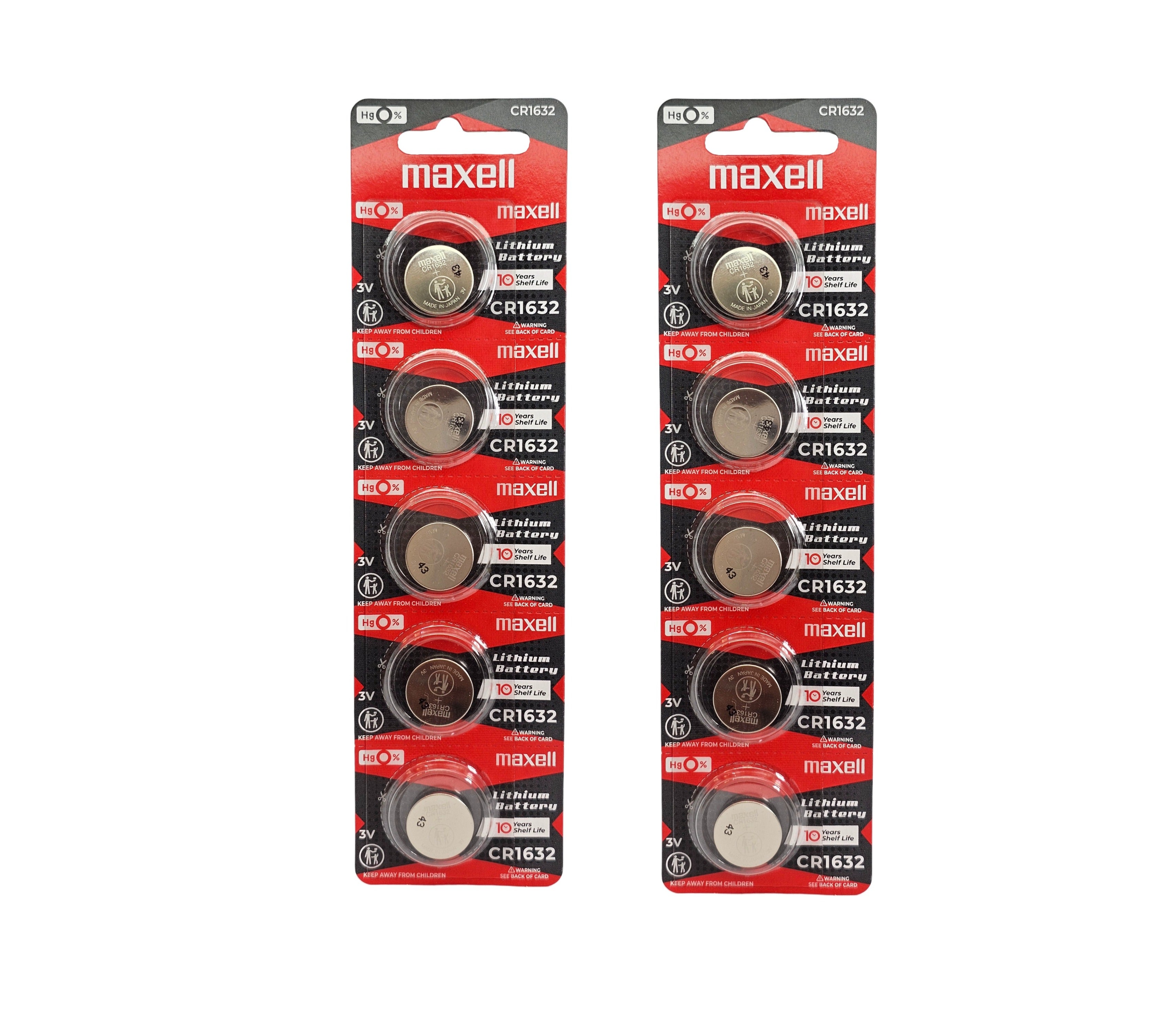 Maxell CR1632 3V Lithium Coin Battery - 10 Pack (B5 x 2)