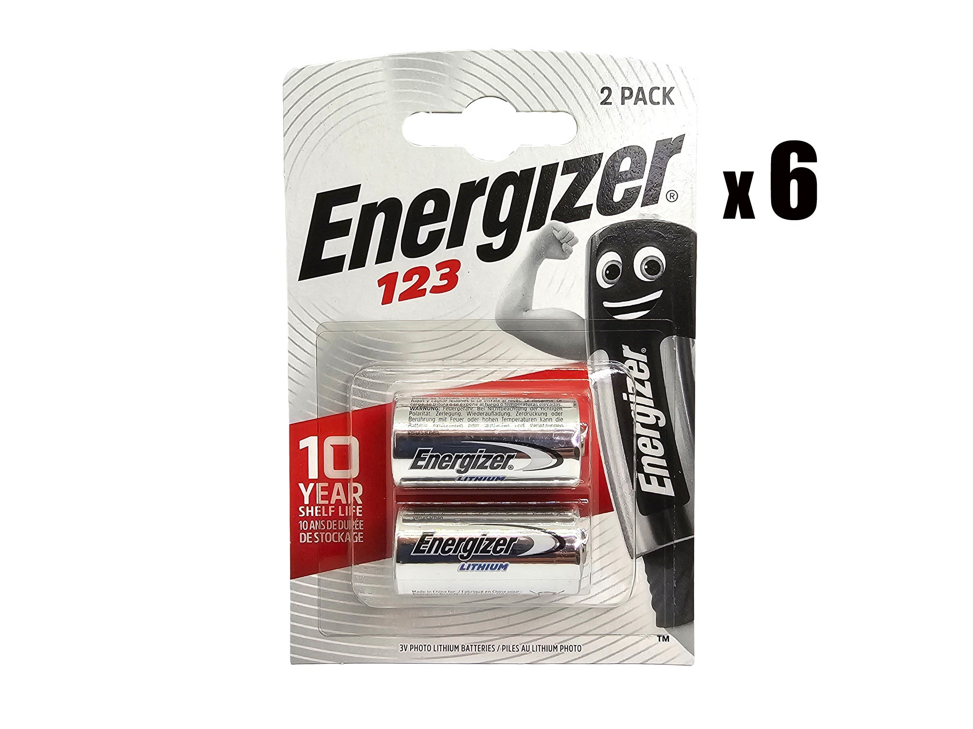 Energizer 123 (CR123, CR123A) 3V Lithium Camera Batteries - 12 Pack (B2 x 6)