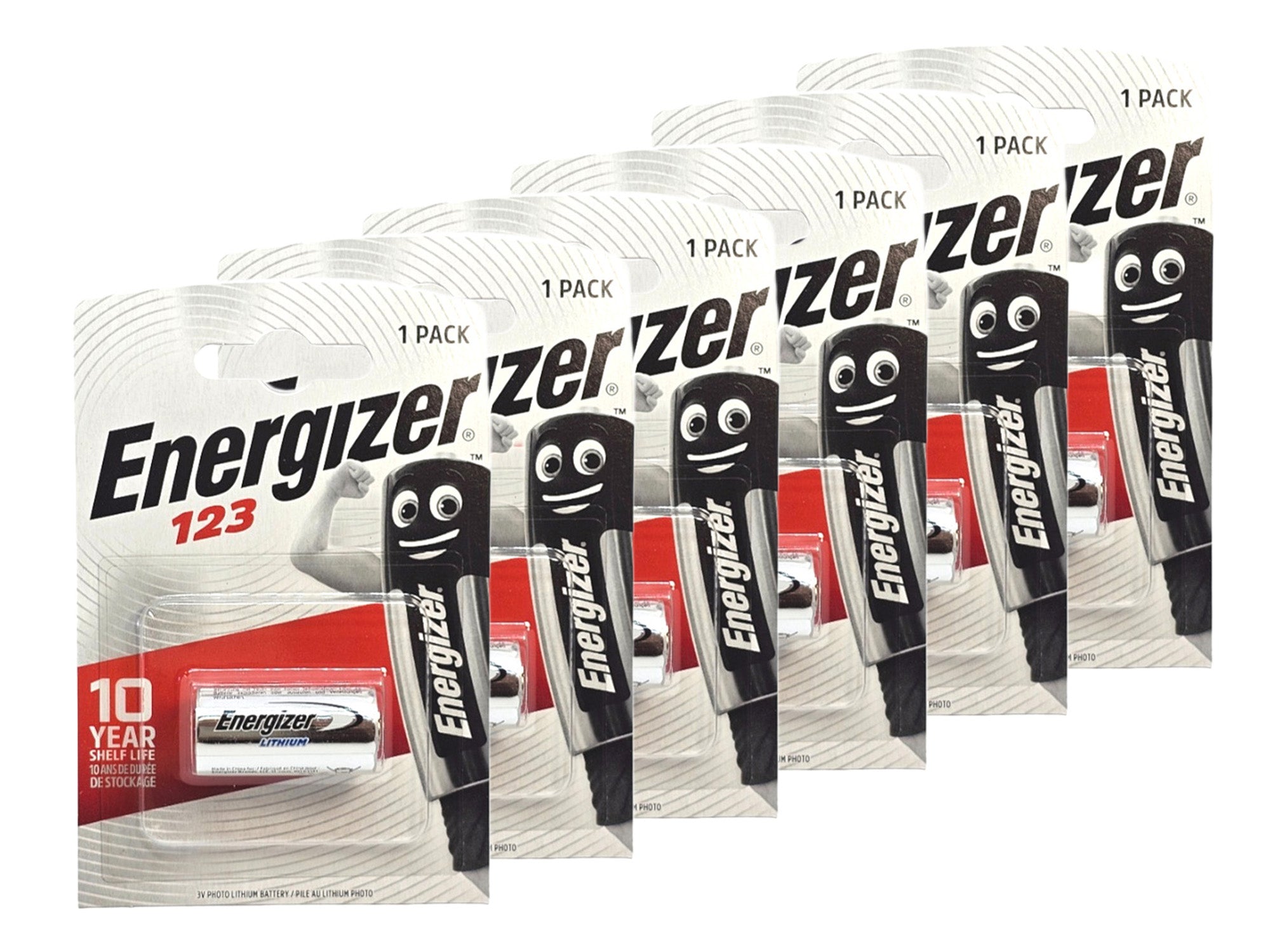 Energizer 123 (CR123, CR123A) 3V Lithium Camera Batteries - 6 Pack (B1 x 6)