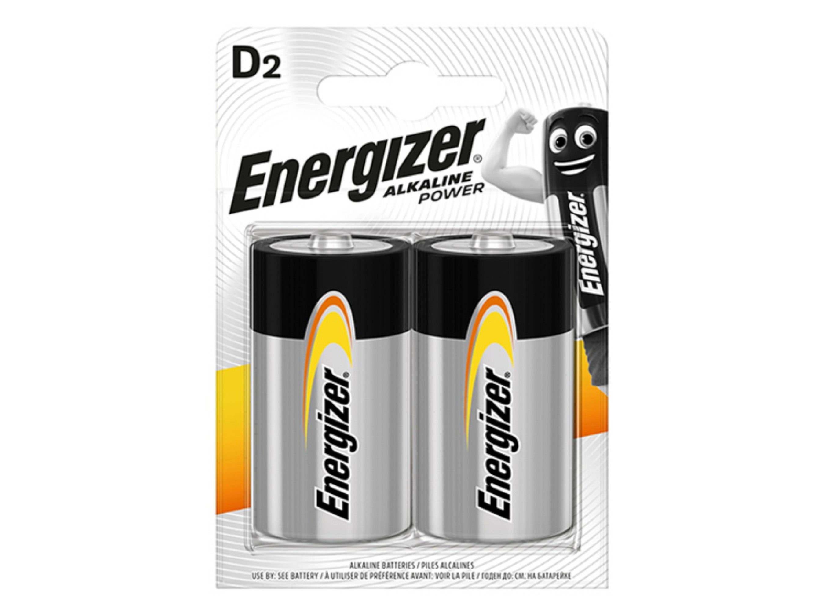 Energizer D size (LR20) Alkaline Power Batteries - Pack of 2