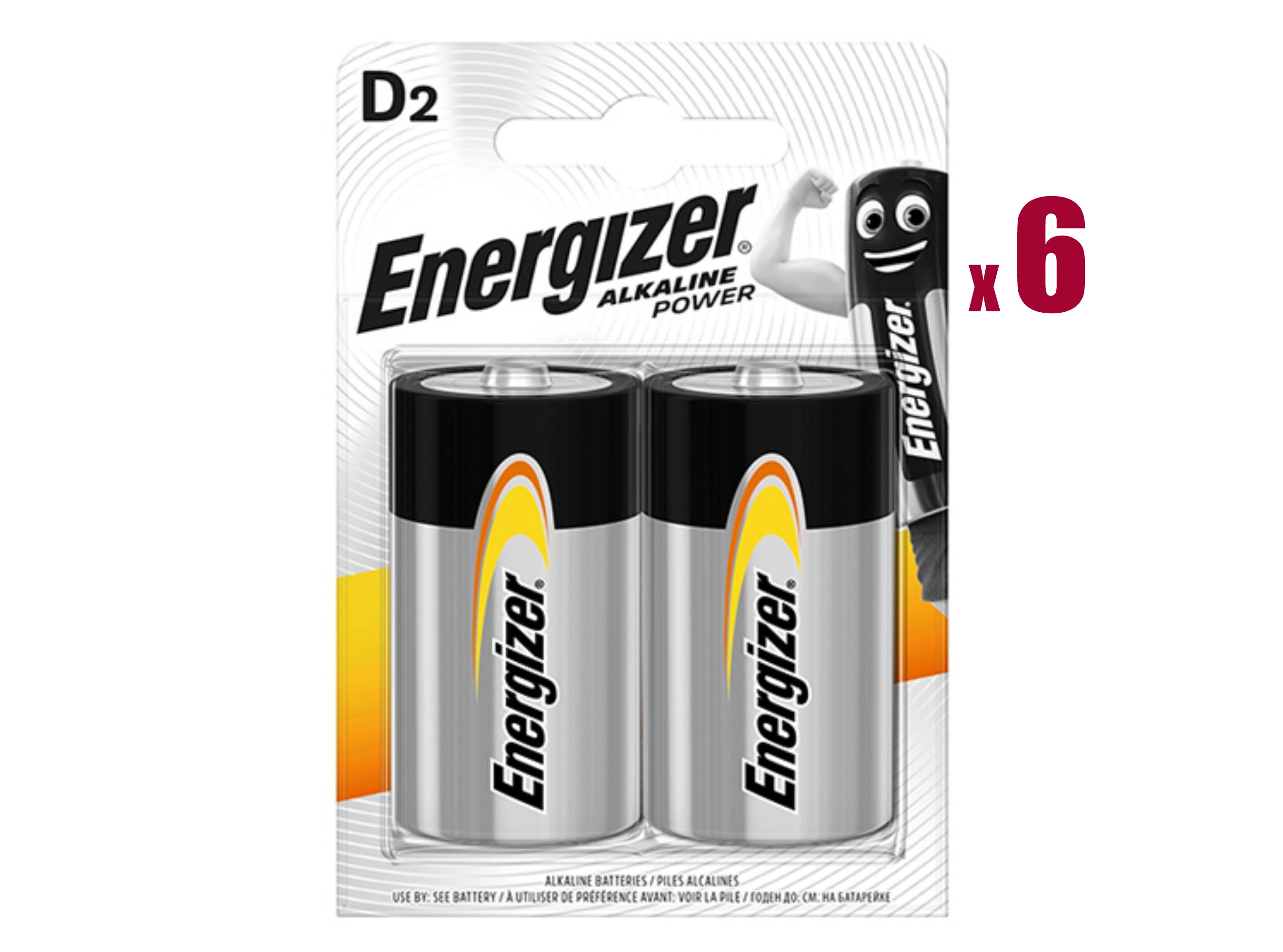 Energizer D size (LR20) Alkaline Power Batteries - 12 Pack (D2 x 6)