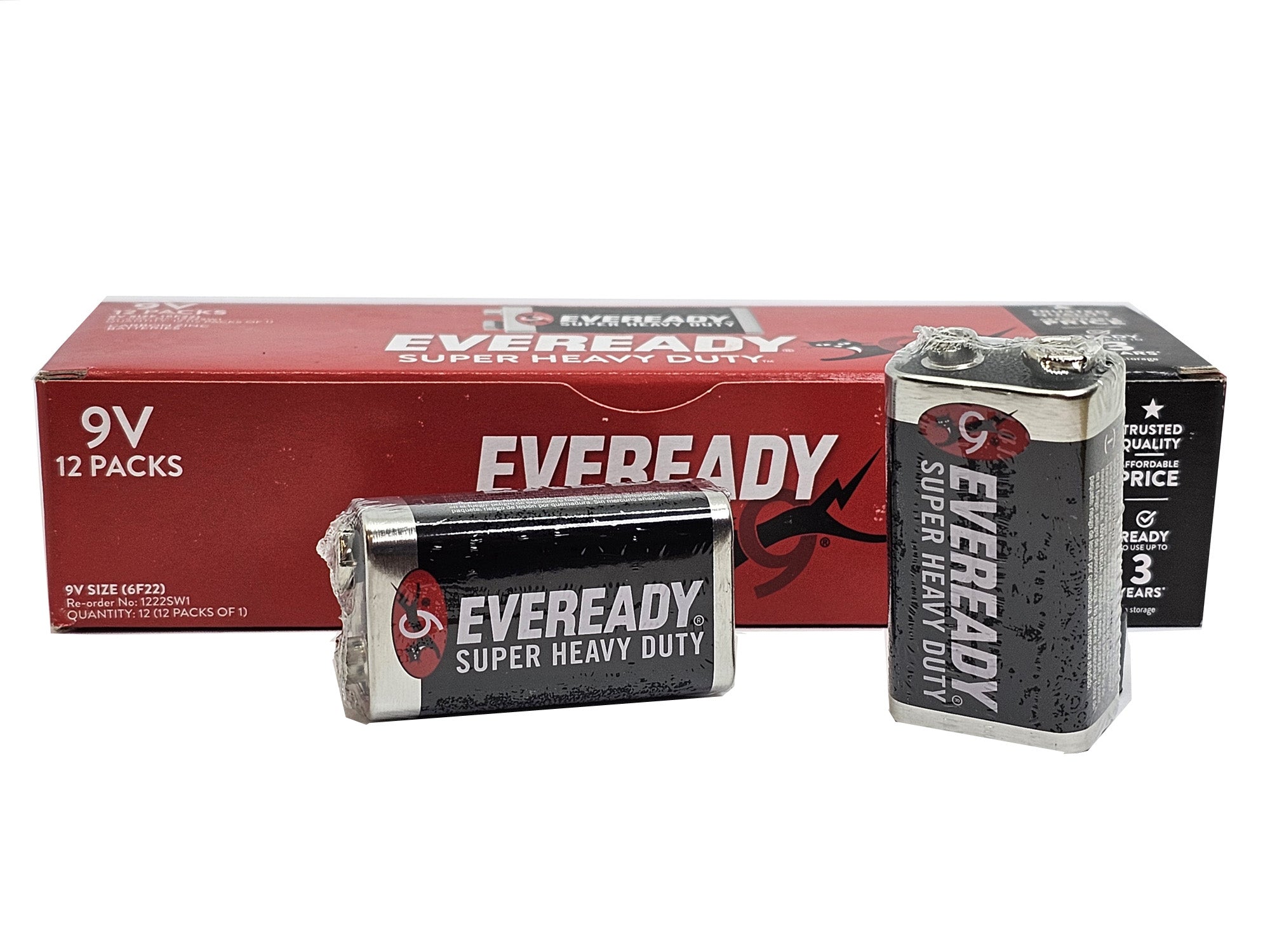 Eveready 9V (6F22) Super Heavy Duty Batteries - 12 Pack (1222-SW1 x 12)