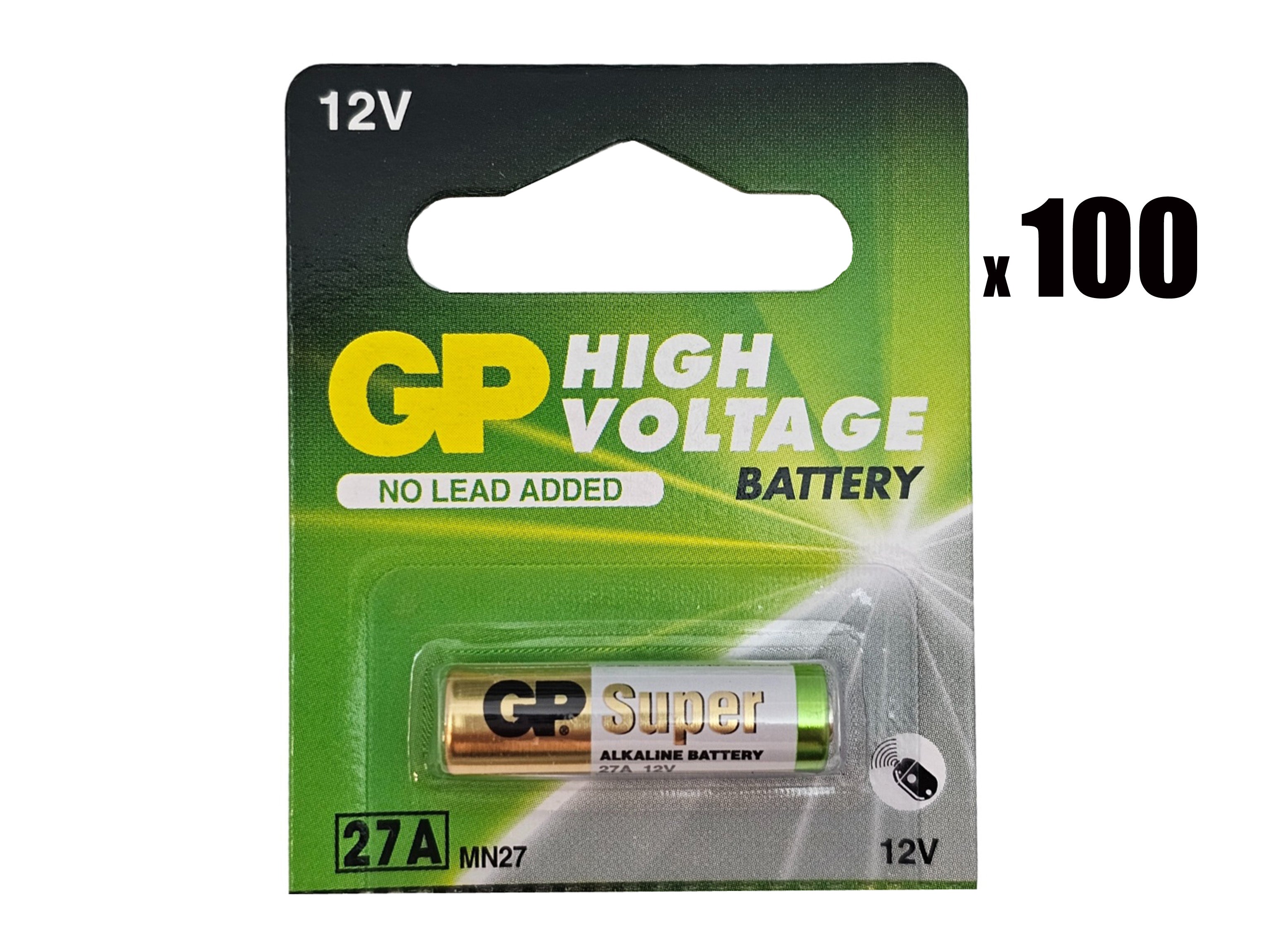 GP 27A (A27, MN27, LR27A) 12V High Voltage Alkaline Batteries - 100 Pack (B5 x 20)