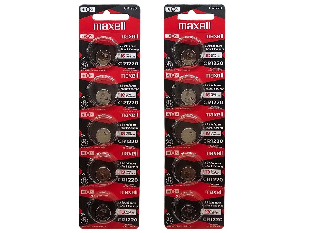 Maxell CR1220 3V Lithium Coin Batteries - 10 Pack (B5 x 2)