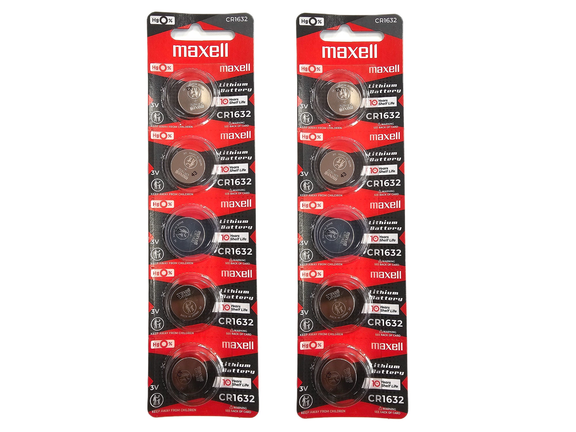 Maxell CR1632 3V Lithium Coin Battery - 10 Pack (B5 x 2)