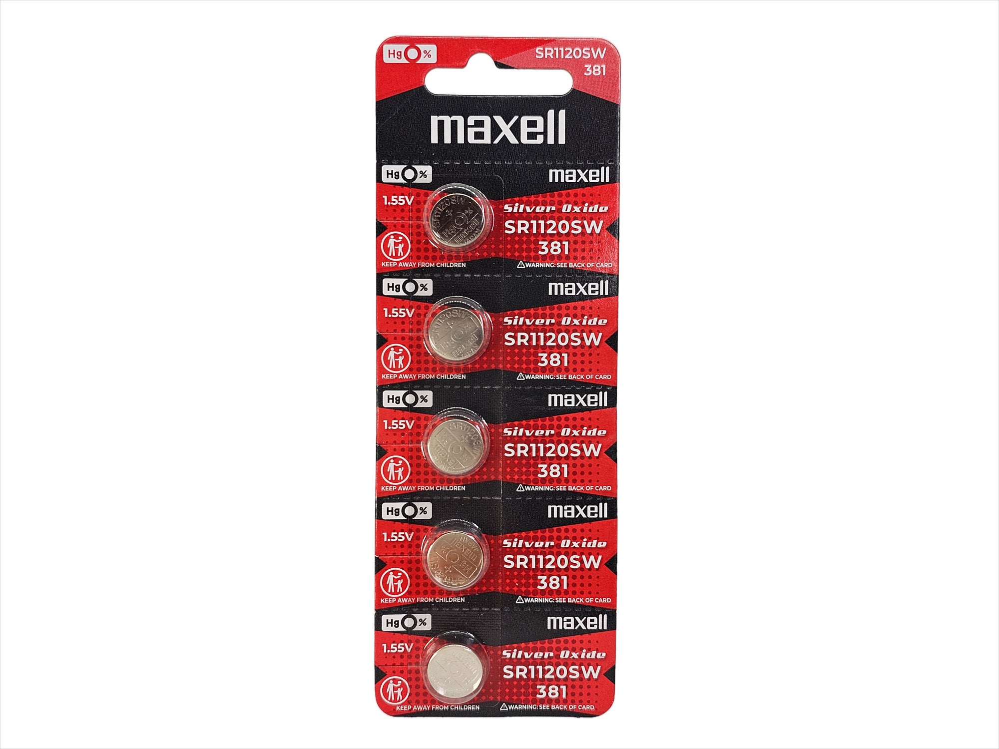 Maxell SR1120SW (381) silver oxide watch batteries - 5 Pack (B5 x 1)