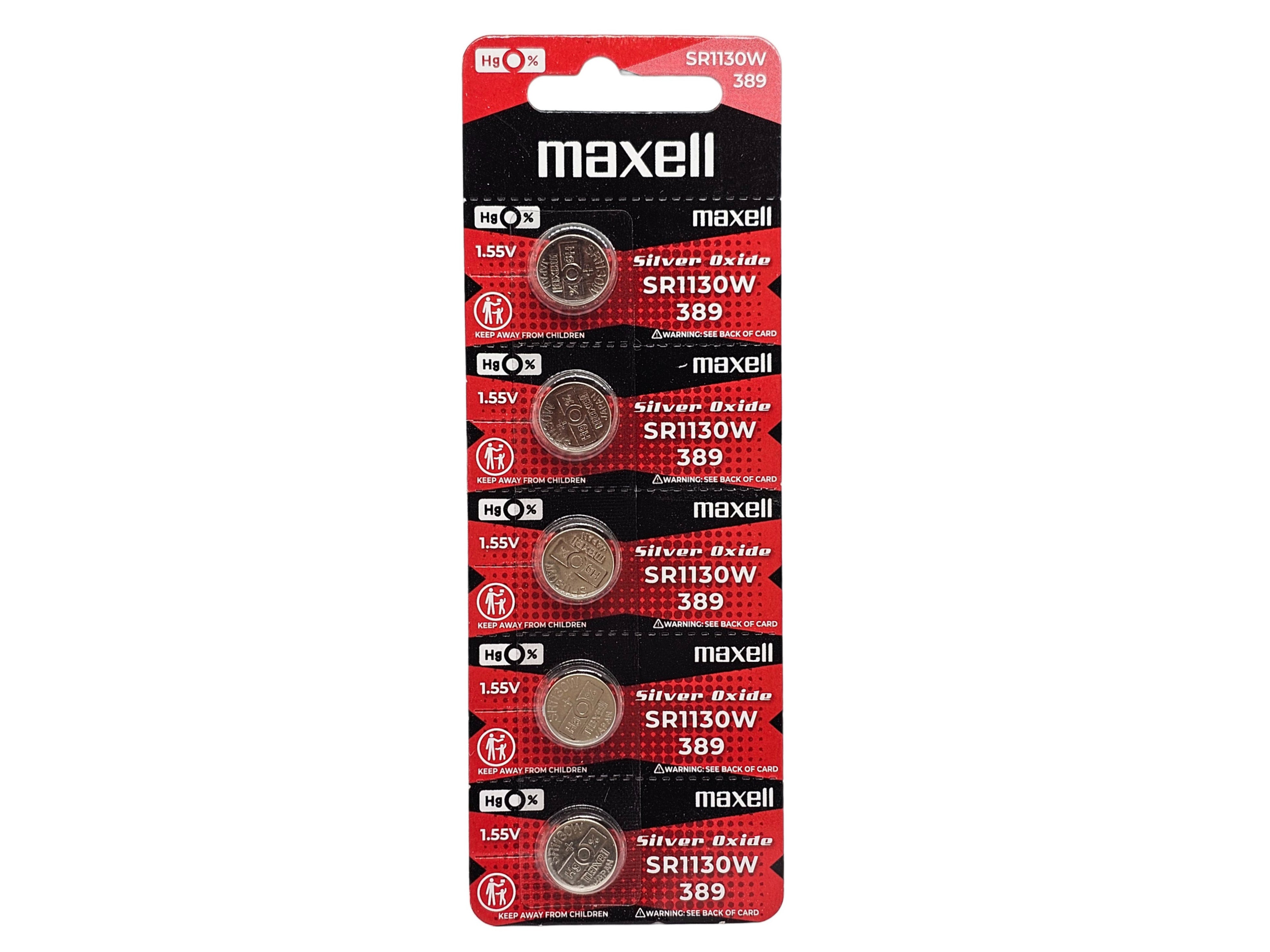 Maxell SR1130W (389) silver oxide watch batteries - 5 Pack (B5 x 1)