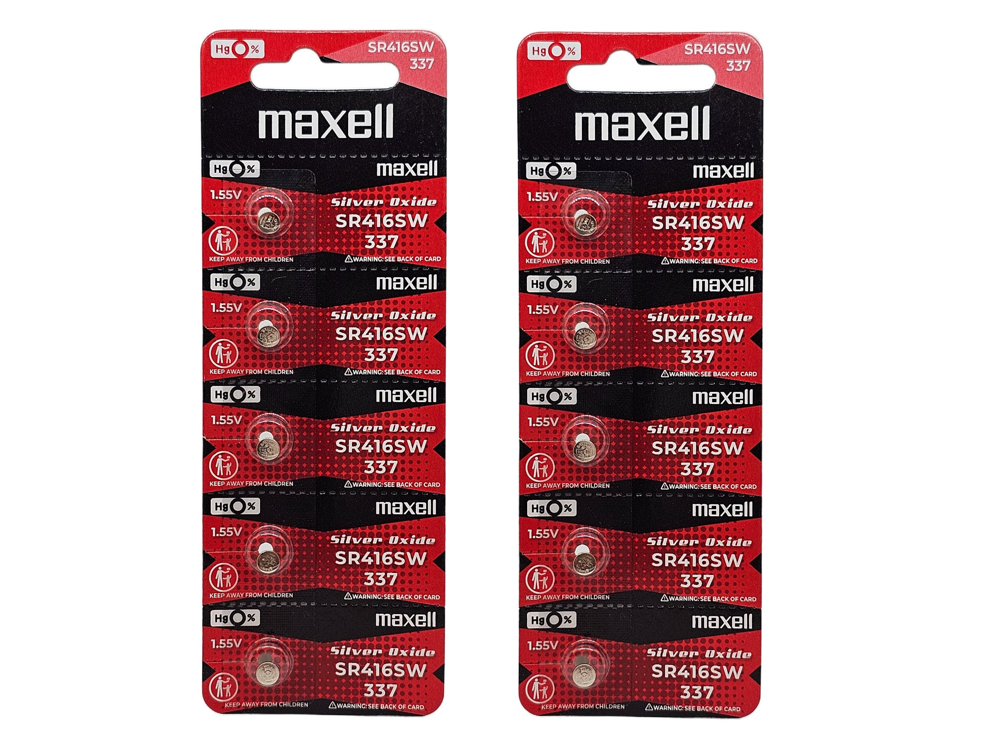 Maxell SR416SW (337) Silver Oxide - 10 watch batteries (B5 x 2)