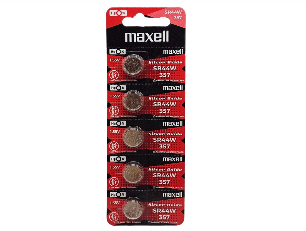Maxell SR44W (357) Silver Oxide Watch Battery - 5 Pack