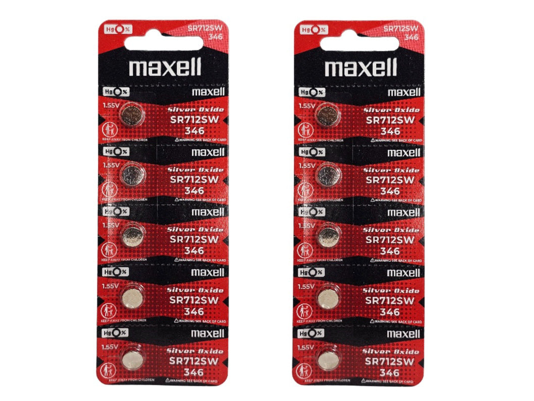 Maxell SR712SW (346) silver oxide - 10 watch batteries (B5 x 2)