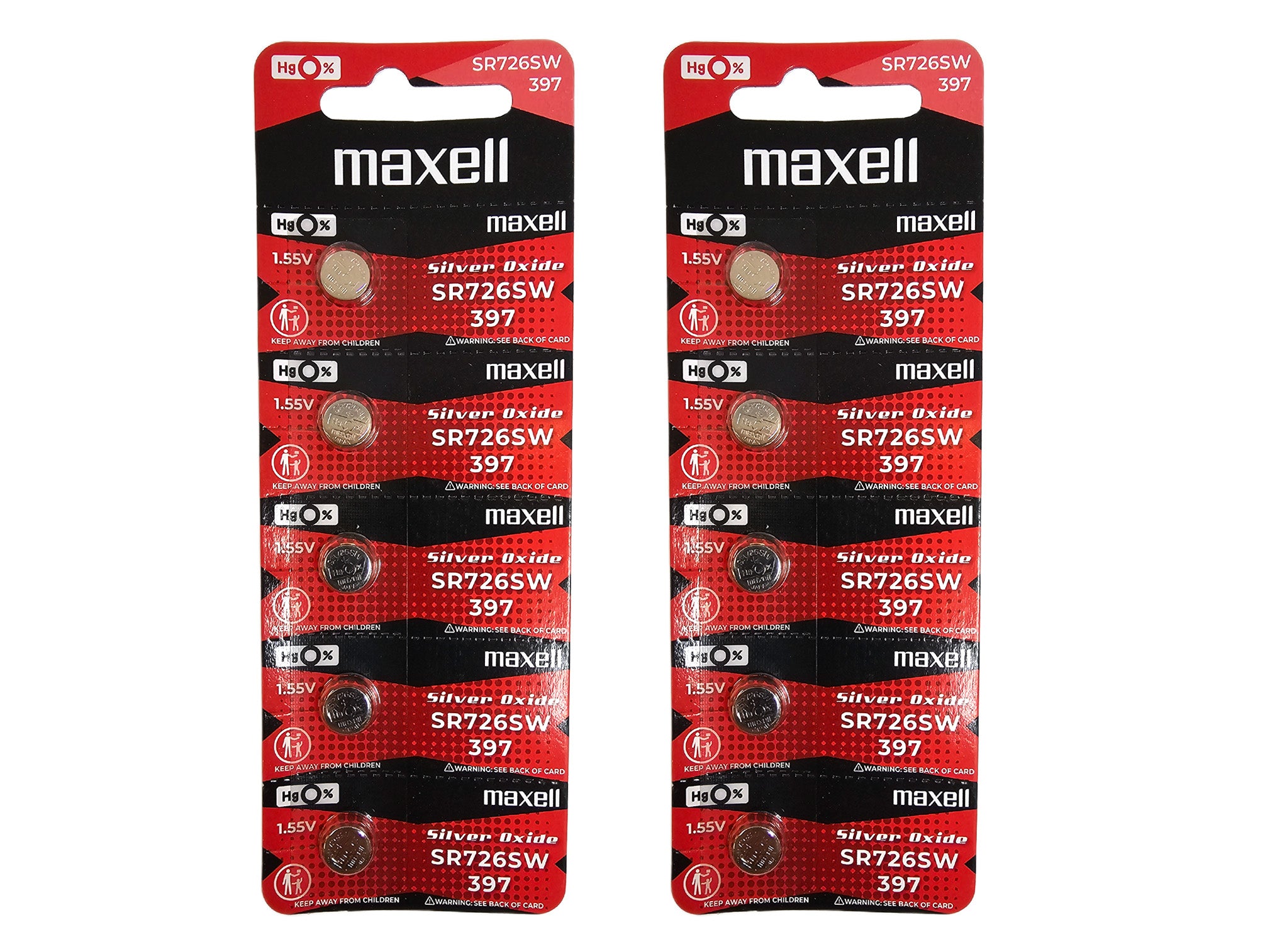 Maxell SR726SW (397) silver oxide - 10 watch batteries (B5 x 2)