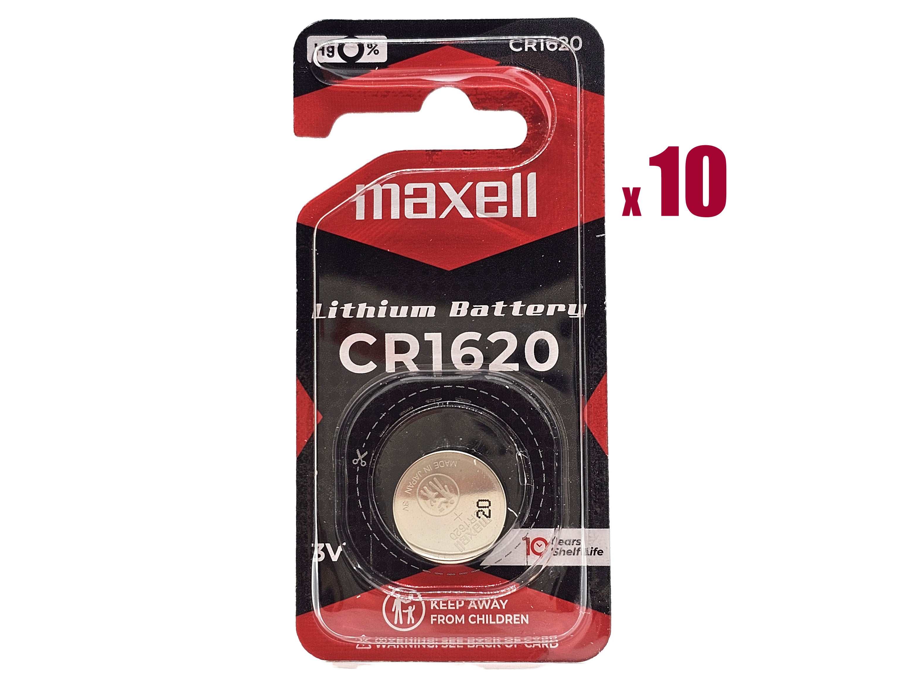 Maxell CR1620 3V Lithium Coin Battery - 10 Pack (B1 x 10)