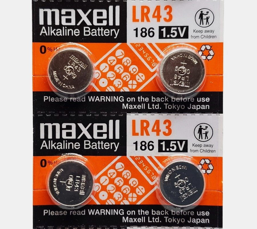 Maxell LR43 (186 / AG12) 1.5V Alkaline - 4 batteries