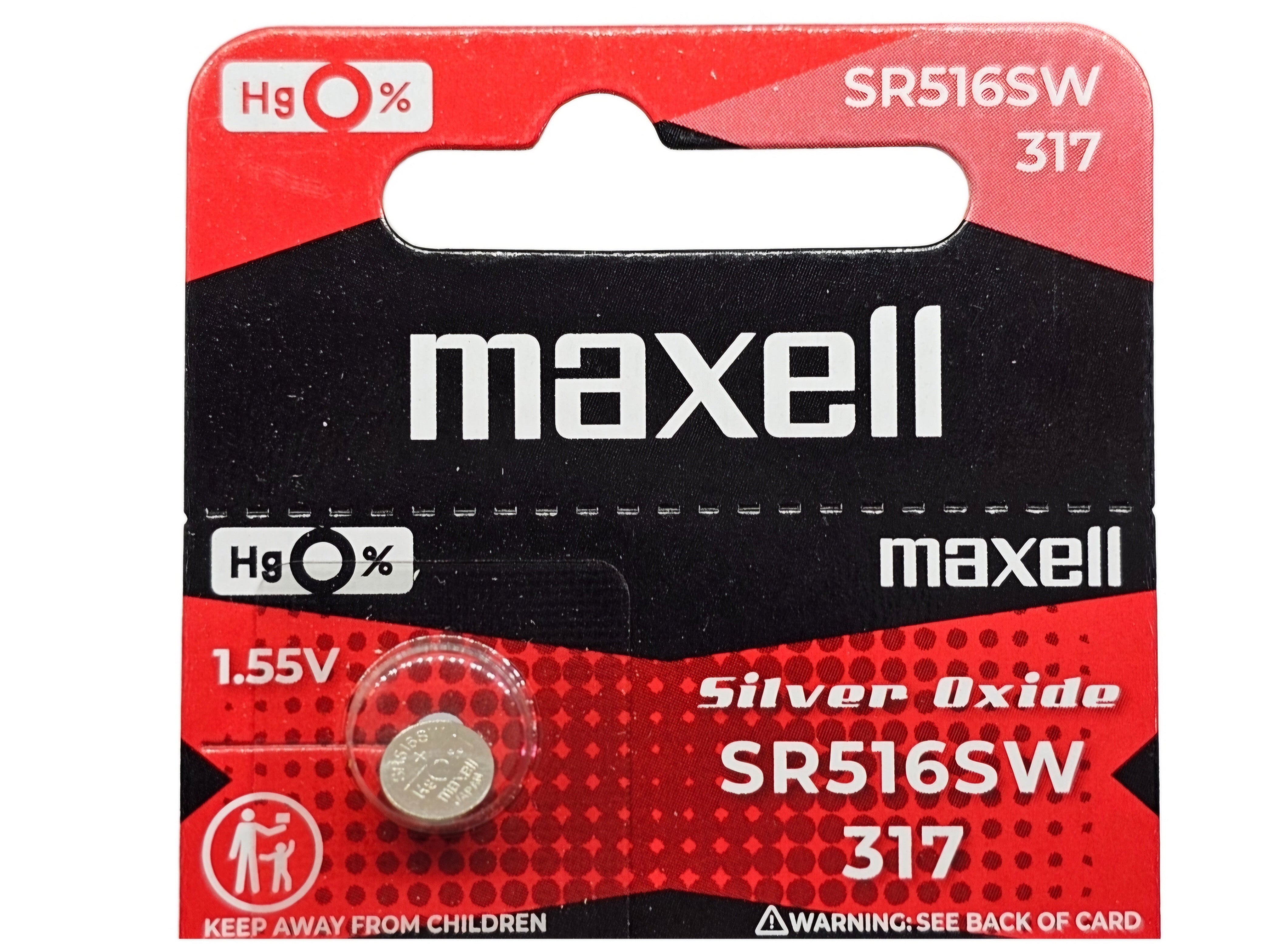 Maxell SR516SW (317) silver oxide - 10 watch batteries (B5 x 2)