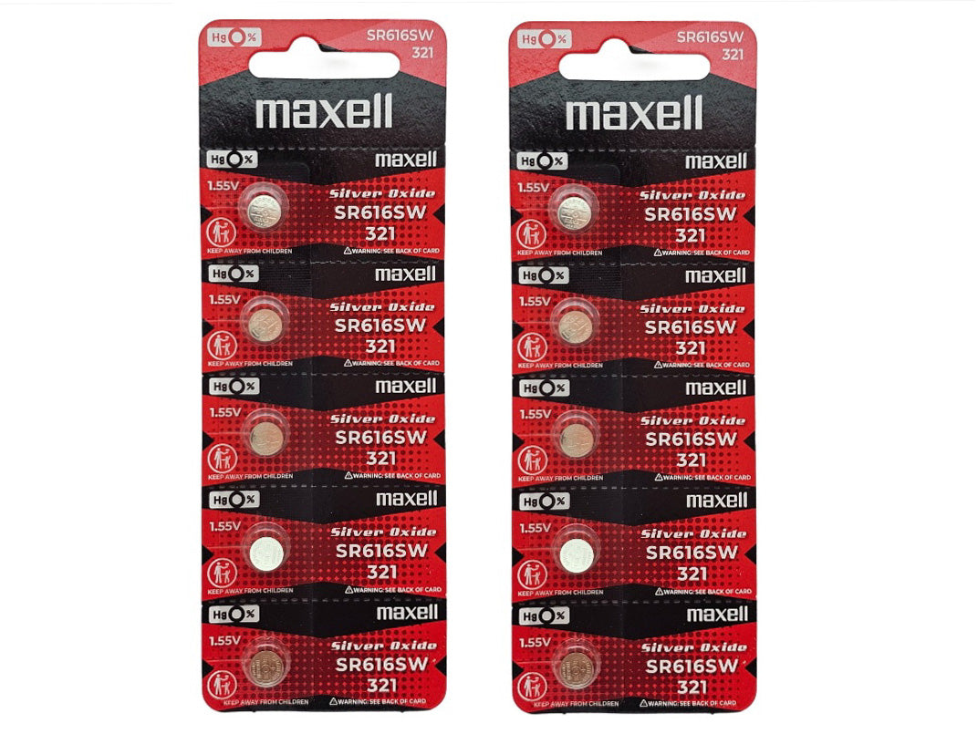 Maxell SR616SW (321) silver oxide - 10 watch batteries (B5 x 2)