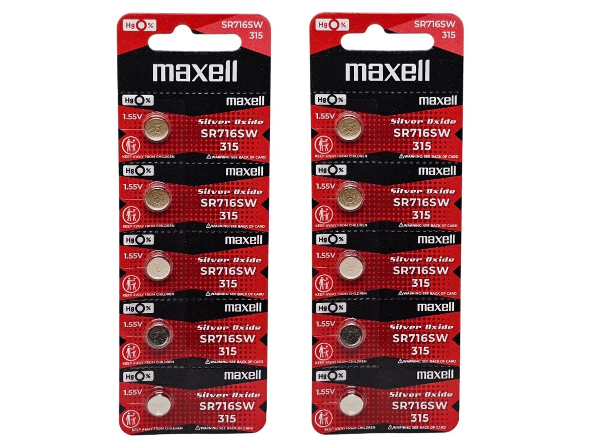 Maxell SR716SW (315) silver oxide - 10 watch batteries (B5 x 2)