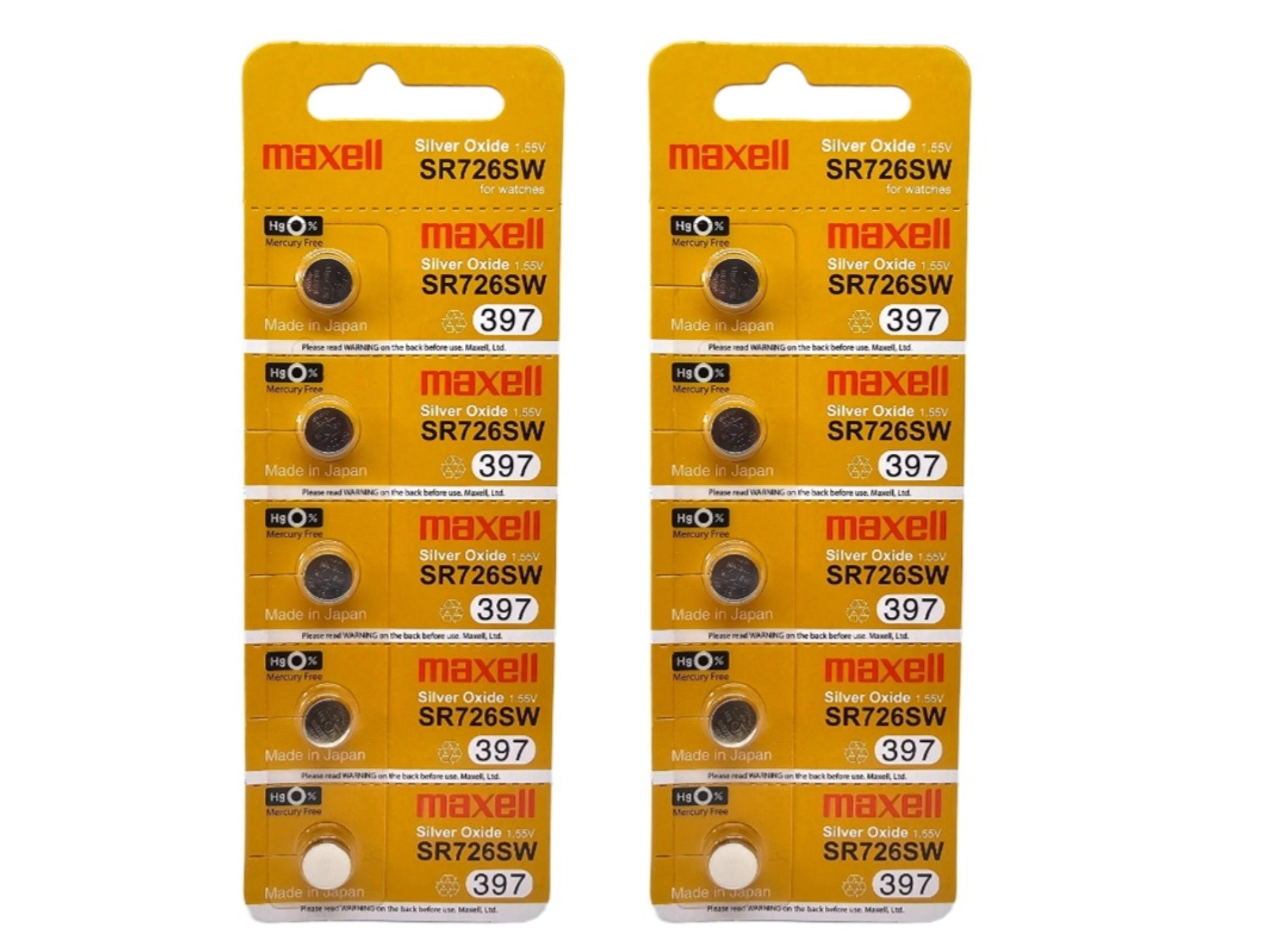 Maxell SR726SW (397) silver oxide - 10 watch batteries (B5 x 2)