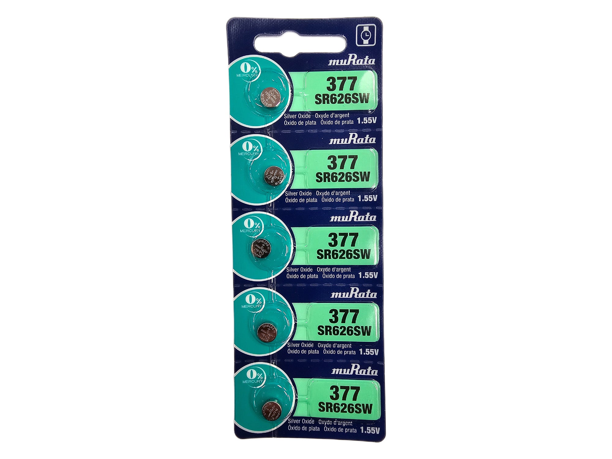 Murata SR626SW (377) silver oxide watch batteries - 5 Pack (B5 x 1)