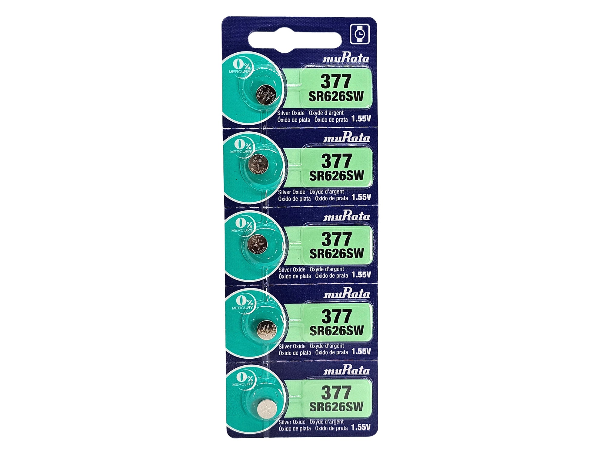 Murata SR626SW (377) silver oxide watch batteries - 5 Pack (B5 x 1)