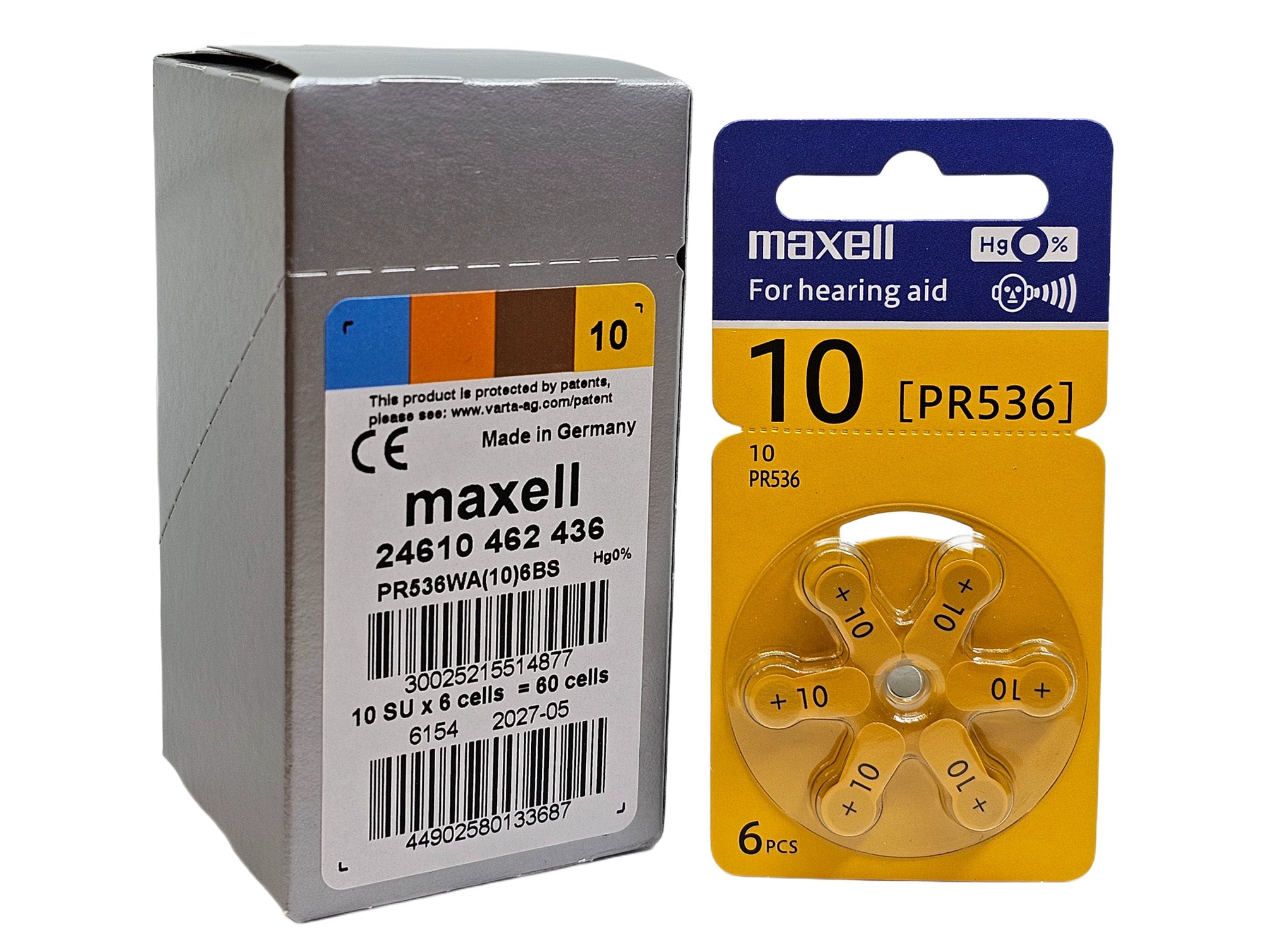 Maxell P10 (PR70, size 10) Zinc Air Hearing Aid - 60 batteries (1 box)