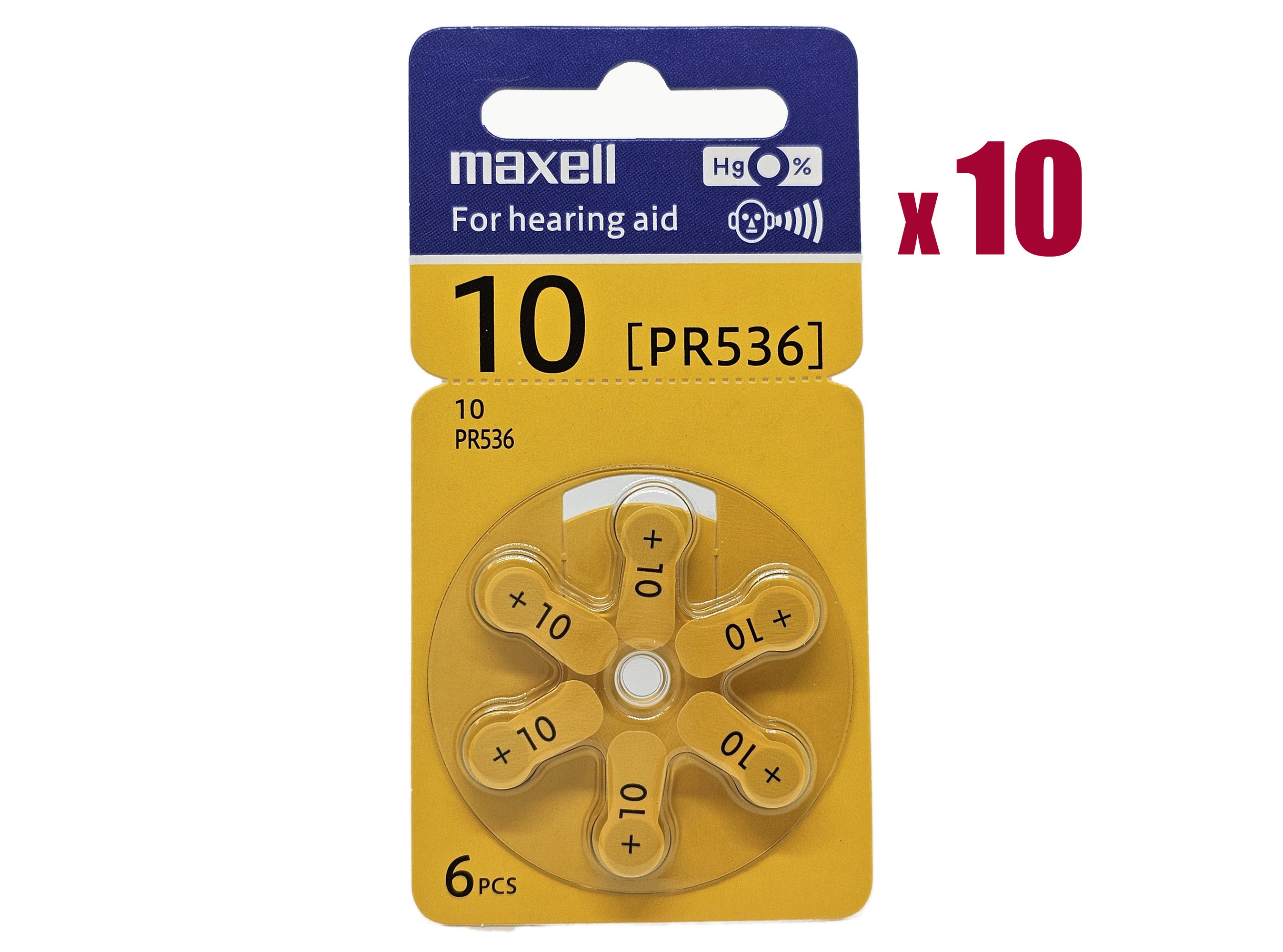 Maxell P10 (PR70, size 10) Zinc Air Hearing Aid - 60 batteries (1 box)