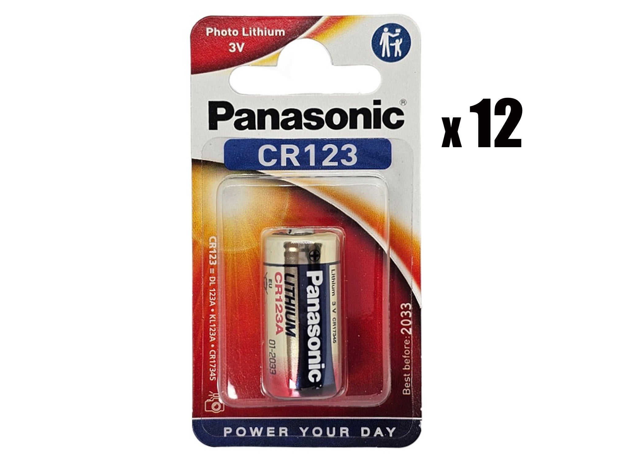 Panasonic CR123 (CR123A) Photo Lithium 3V battery - 12 Pack