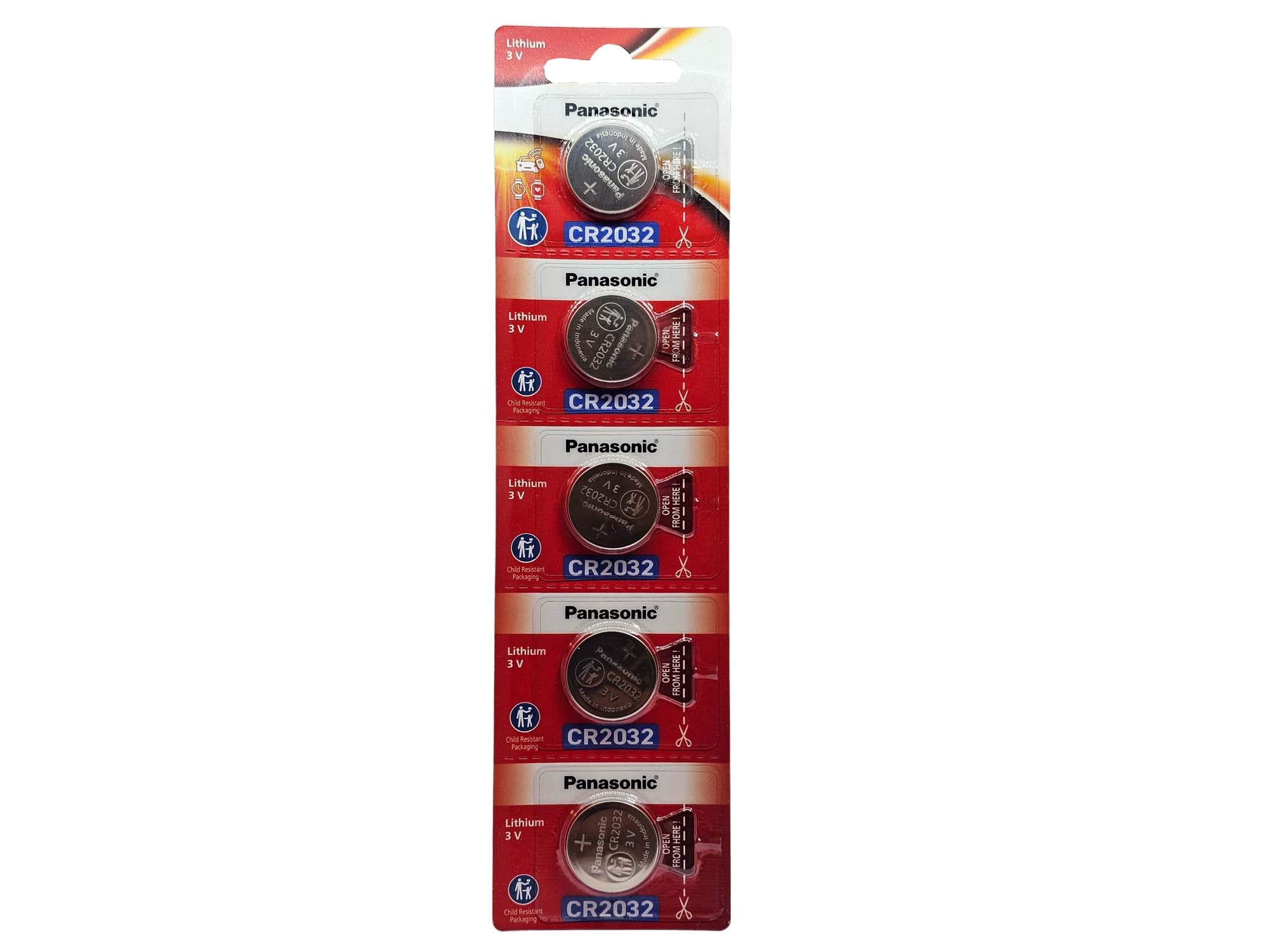 Panasonic CR2032 3V Lithium Coin Batteries - 5 Pack