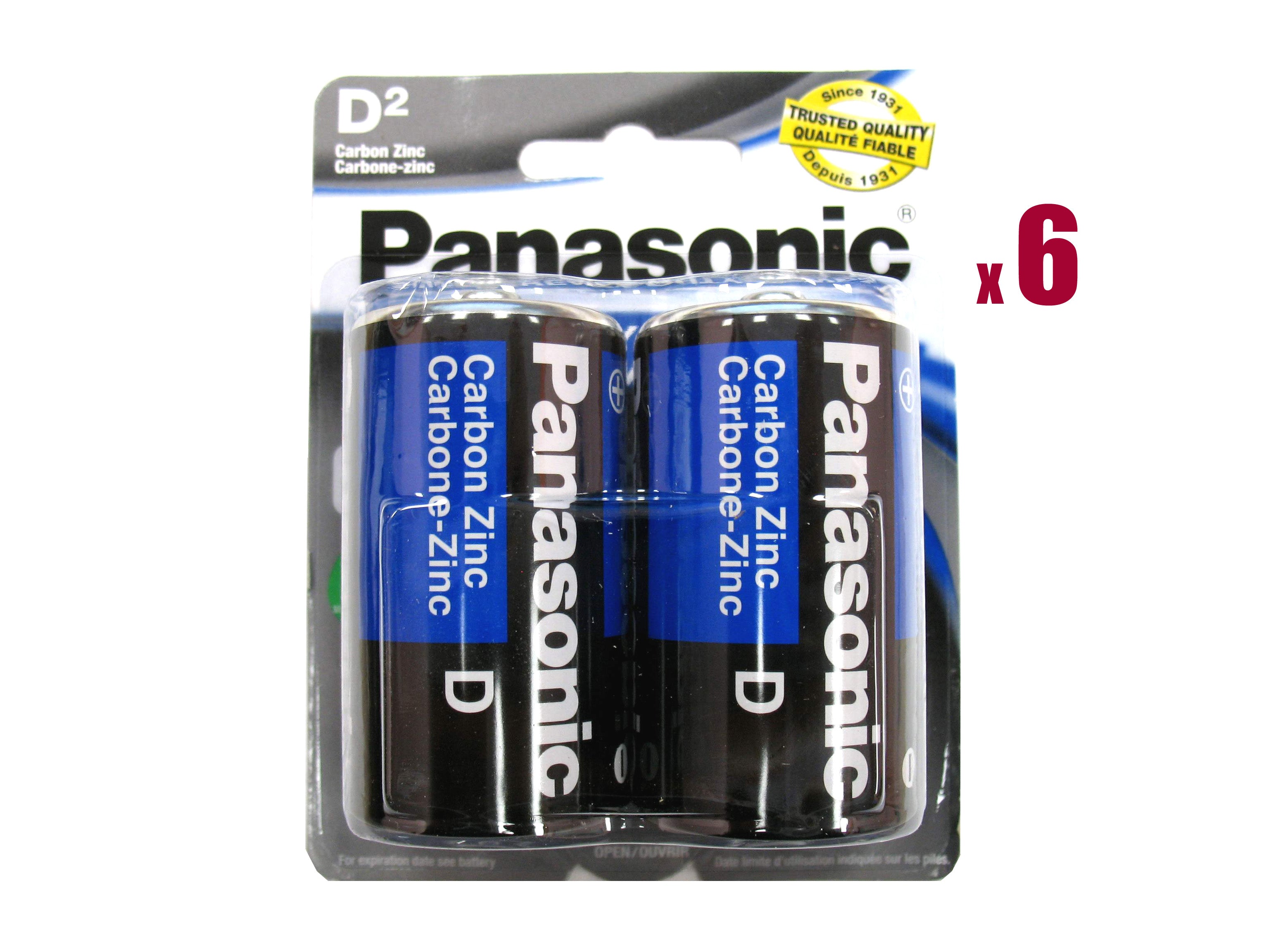 Panasonic D size (R20) SHD Carbon Zinc - 12 batteries (D2 x 6)