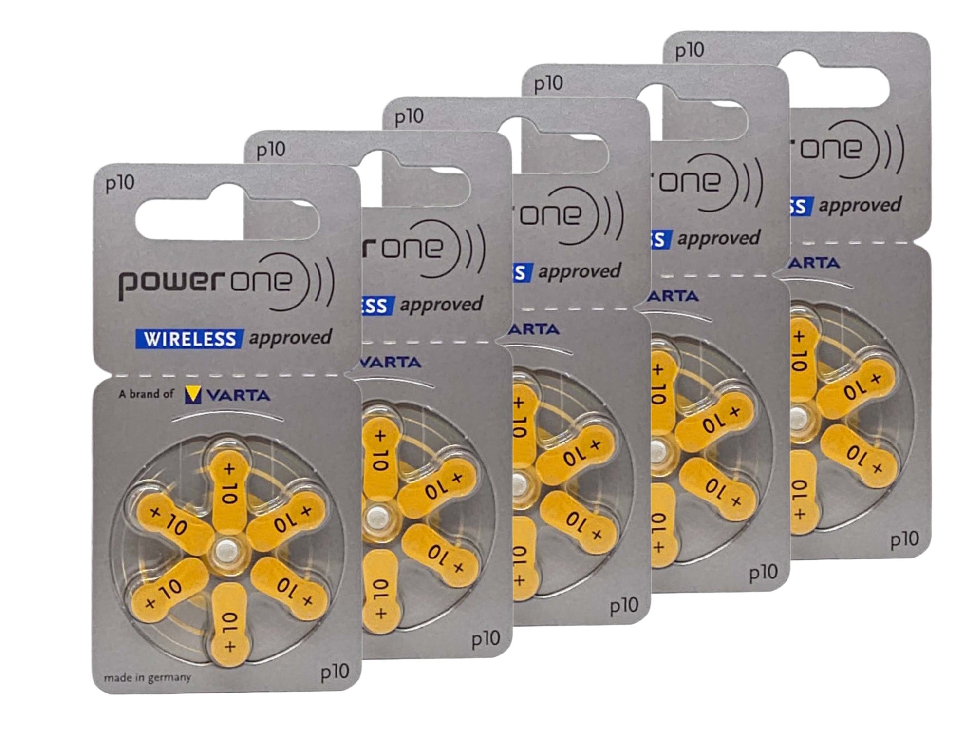 PowerOne P10 (PR70, size 10) Zinc Air Hearing Aid Batteries - 30 Pack (B6 x 5)