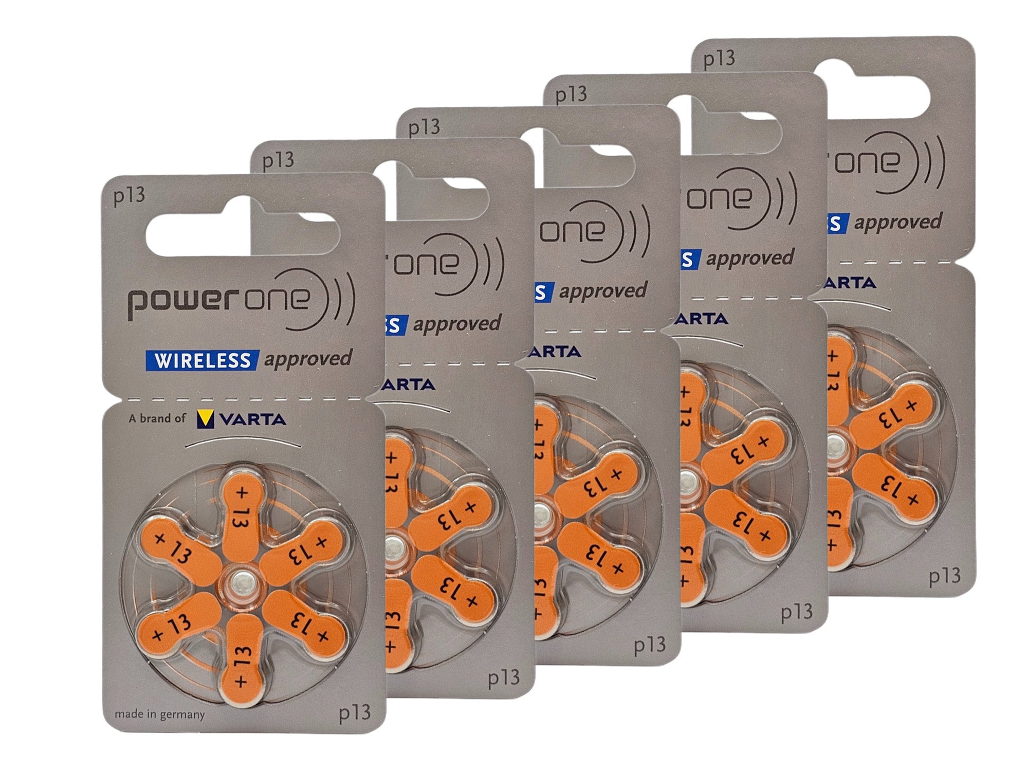 Powerone P13 (PR48, size 13) Hearing Aid Batteries - 30 Pack (B6 x 5)