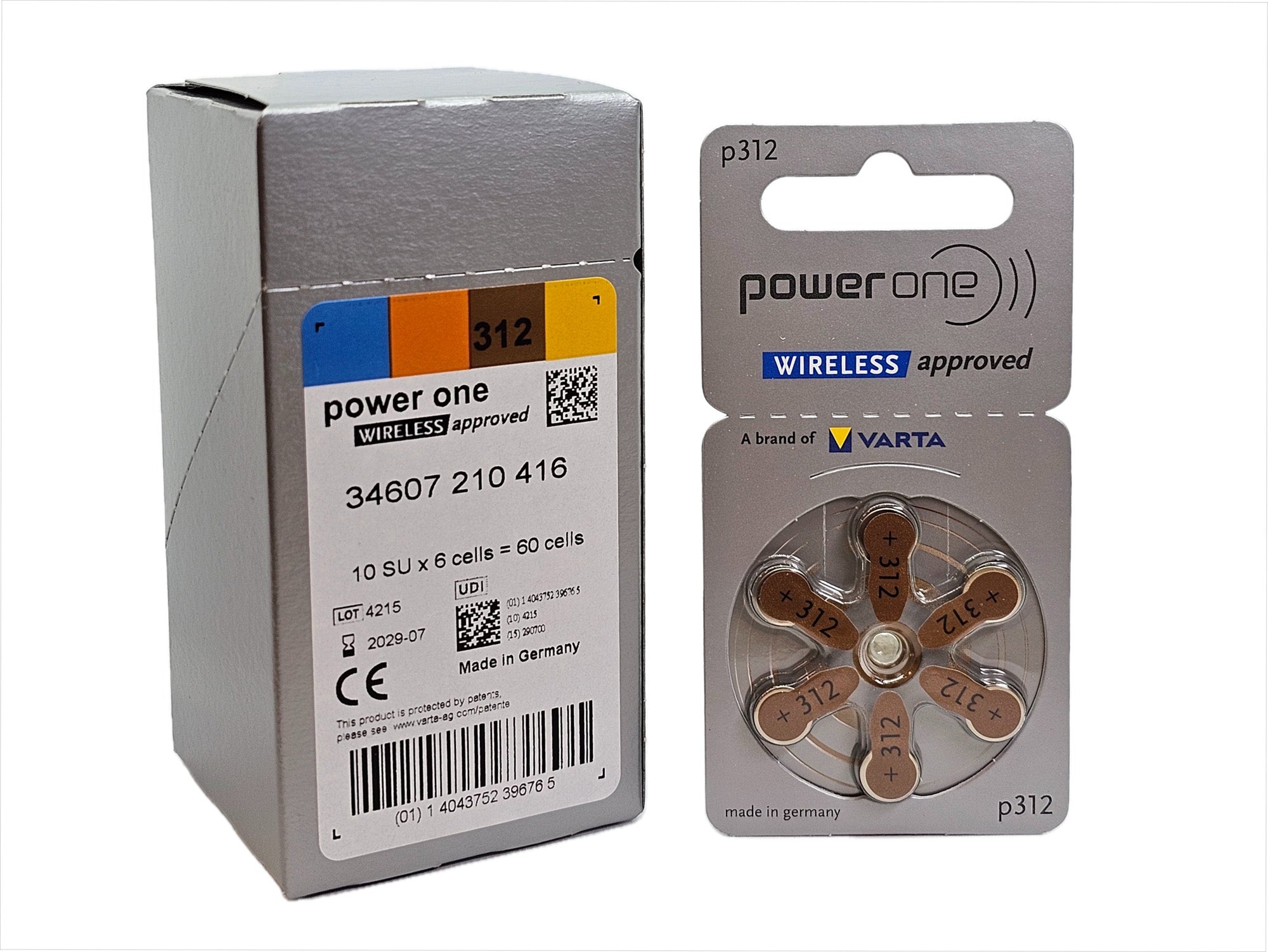 PowerOne P312 (PR41, size 312) Hearing Aid - 60 Batteries (1 box)