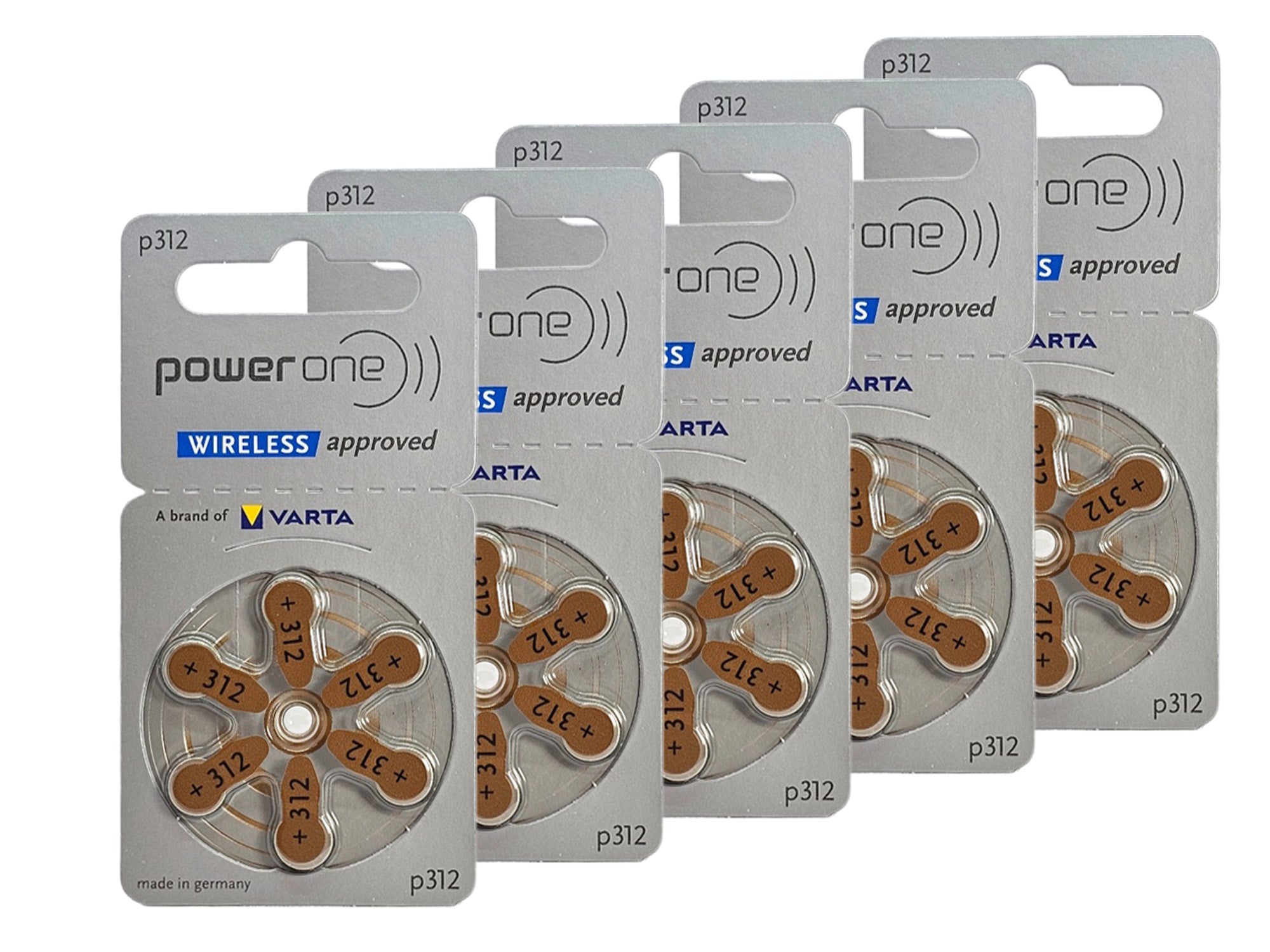 Powerone P312 (PR41, size 312) Zinc Air Hearing Aid Batteries  - 30 Pack (B6 x 5)