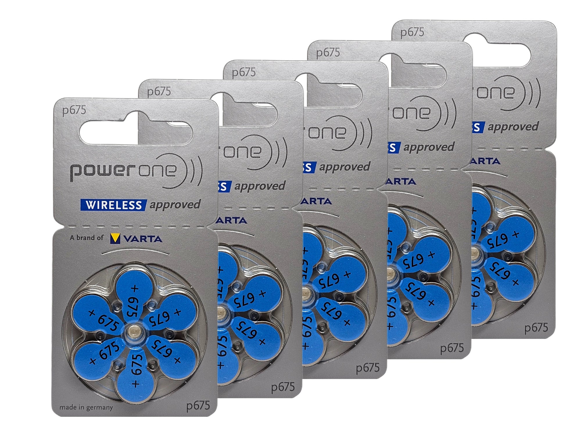 PowerOne P675 (PR44, size 675) Zinc Air Hearing Aid Batteries - 30 Pack (B6 x 5)