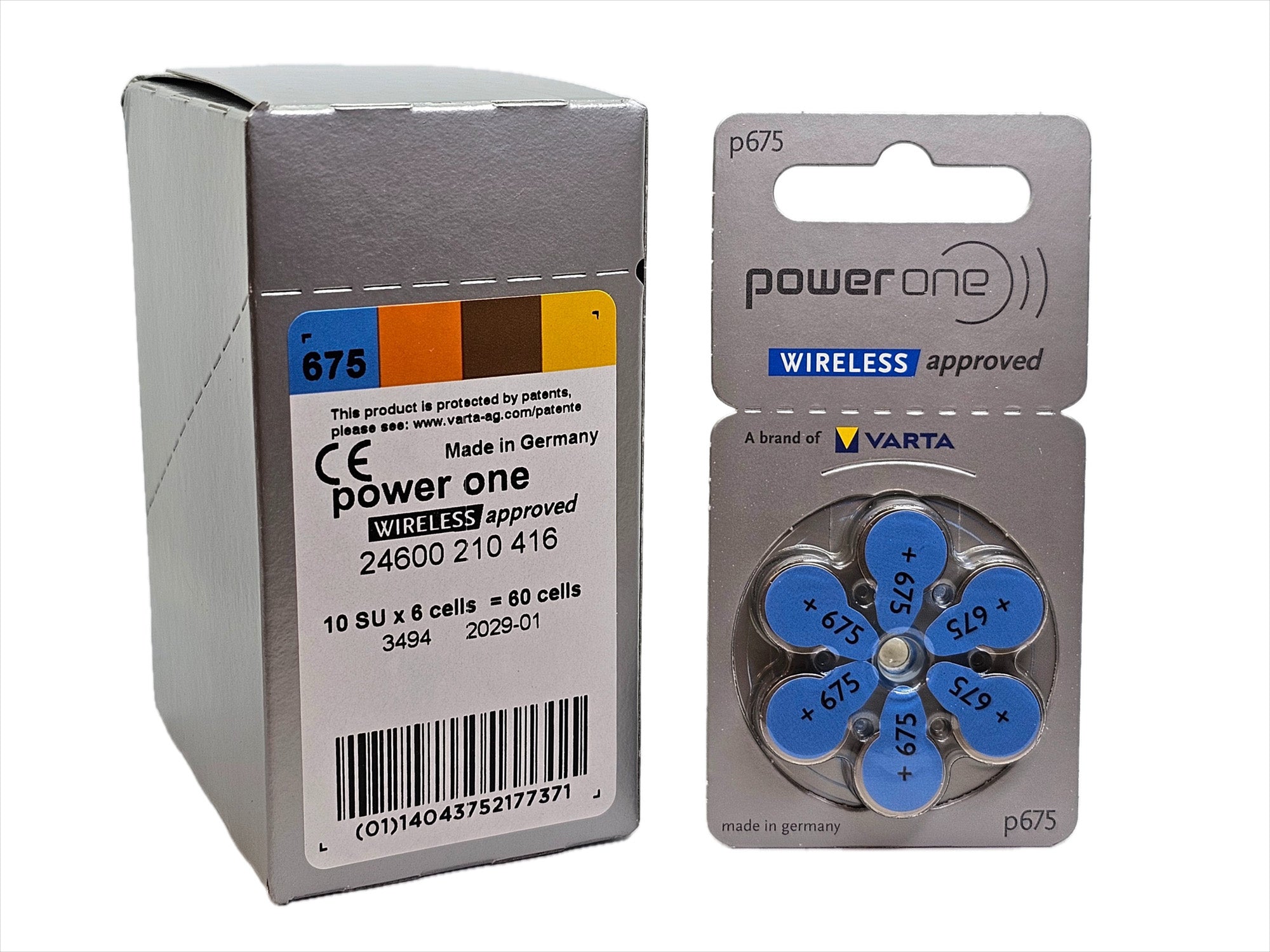 PowerOne P675 (PR44, size 675) Hearing Aid Batteries - 60 Pack (1 box)