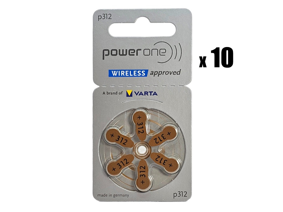 PowerOne P312 (PR41, size 312) Zinc Air Hearing Aid Batteries - 60 Pack (1 box)