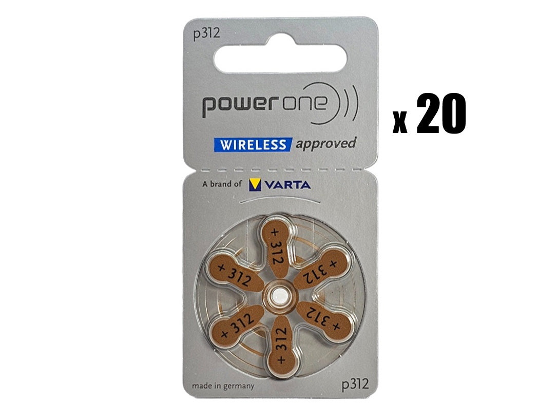 PowerOne P312 (PR41, size 312) Zinc Air Hearing Aid - 120 batteries (2 box)