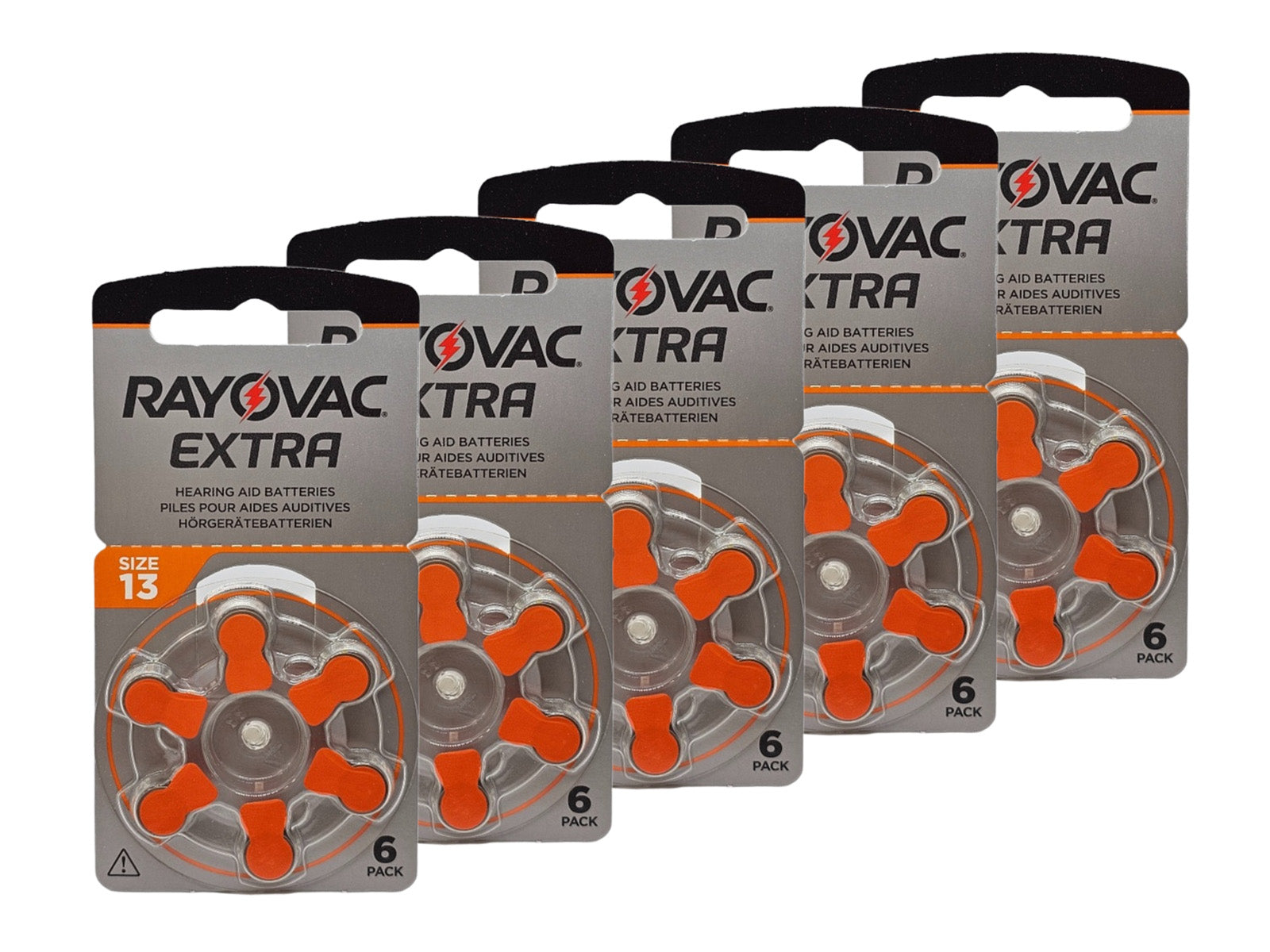 Rayovac Extra P13 (PR48, size 13) hearing aid batteries - 30 Pack (B6  x 5)